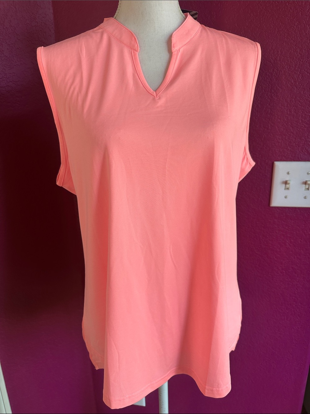 Trr Coral Pink Sleeveless Notch-Neck Tank